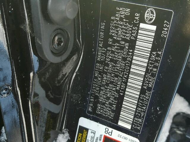 4T1BF1FK2CU179544 - 2012 TOYOTA CAMRY BASE BLACK photo 10