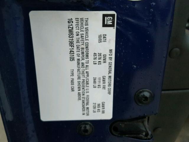 1G1ZW63196F143105 - 2006 CHEVROLET MALIBU MAX 蓝色 照片 10