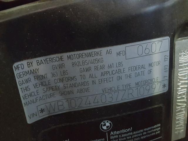 WB10244037ZR10997 - 2007 BMW F800 ST GRAY photo 10