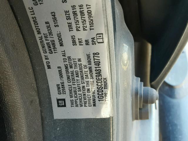 1GCDSCDE9A8140778 - 2010 CHEVROLET COLORADO L GRAY photo 10