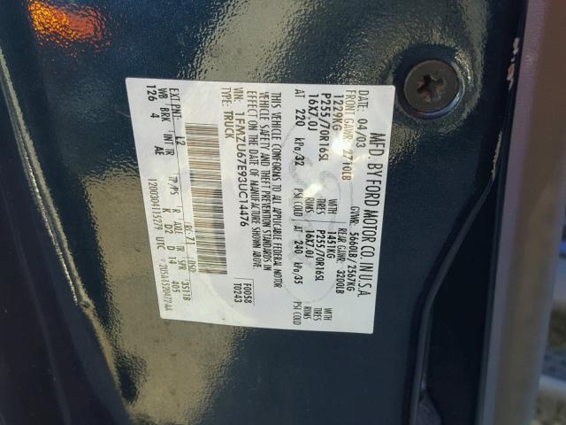 1FMZU67E93UC14476 - 2003 FORD EXPLORER S BLUE photo 10