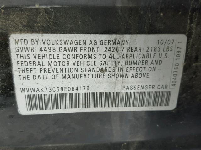 WVWAK73C58E084179 - 2008 VOLKSWAGEN PASSAT KOM BLACK photo 10