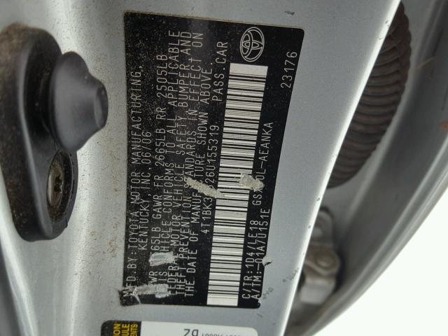 4T1BK36B26U155319 - 2006 TOYOTA AVALON XL SILVER photo 10