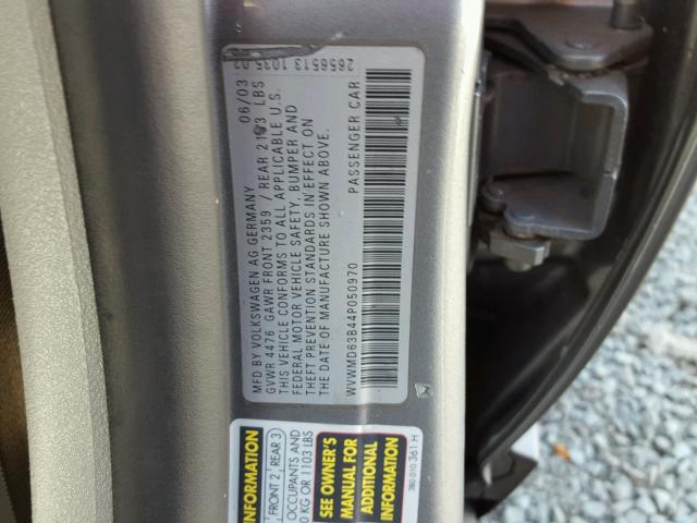 WVWMD63B44P050970 - 2004 VOLKSWAGEN PASSAT GL GRAY photo 10