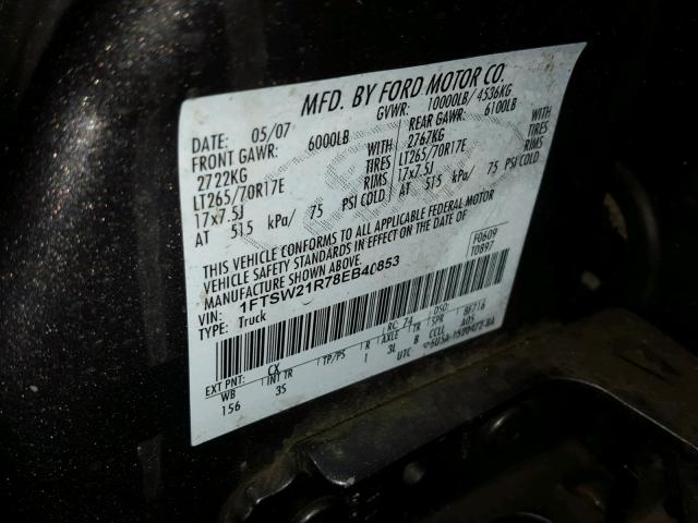 1FTSW21R78EB40853 - 2008 FORD F250 SUPER GRAY photo 10