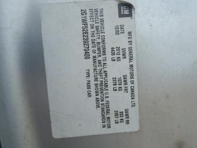 2G1WF52E239270400 - 2003 CHEVROLET IMPALA 银色 照片 10