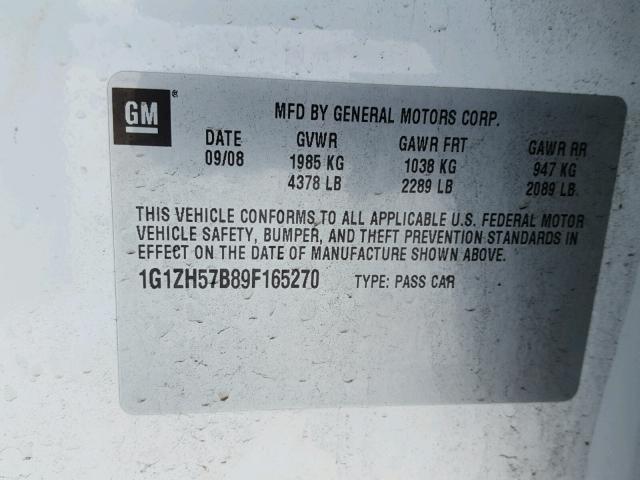 1G1ZH57B89F165270 - 2009 CHEVROLET MALIBU 1LT 白色 照片 10