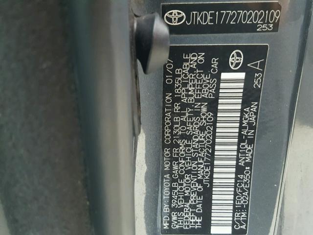 JTKDE177270202109 - 2007 TOYOTA SCION TC 石墨色 照片 10