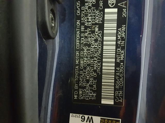 JTKDE177960073543 - 2006 TOYOTA SCION TC ლურჯი ფოტო 10