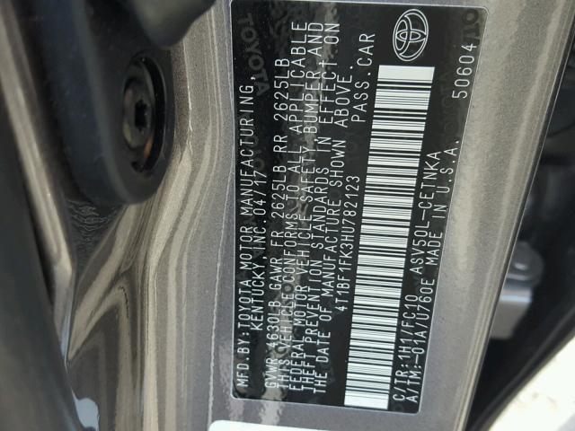 4T1BF1FK3HU782123 - 2017 TOYOTA CAMRY LE GRAY photo 10