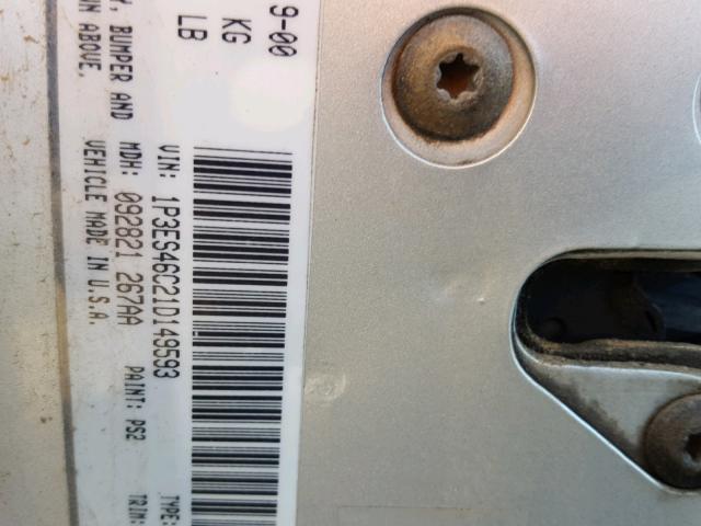 1P3ES46C21D149593 - 2001 PLYMOUTH NEON BASE SILVER photo 10