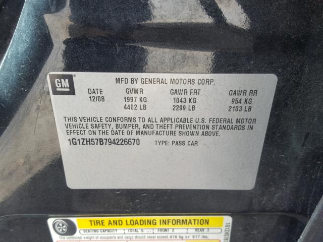 1G1ZH57B794226670 - 2009 CHEVROLET MALIBU 1LT BLACK photo 10