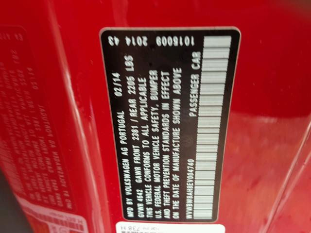 WVWBW8AH8EV004740 - 2014 VOLKSWAGEN EOS KOMFOR წითელი ფოტო 10