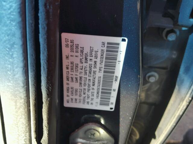 1HGCM66567A090574 - 2007 HONDA ACCORD EX GRAY photo 10