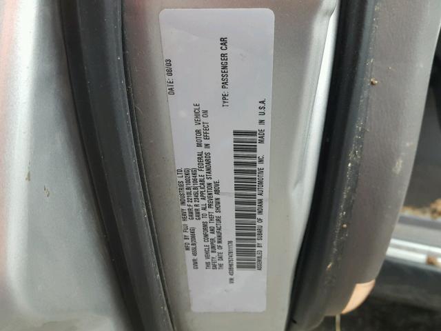 4S3BH675747611176 - 2004 SUBARU LEGACY OUT SILVER photo 10