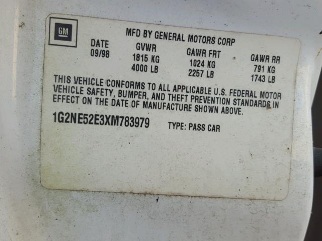 1G2NE52E3XM783979 - 1999 PONTIAC GRAND AM S WHITE photo 10