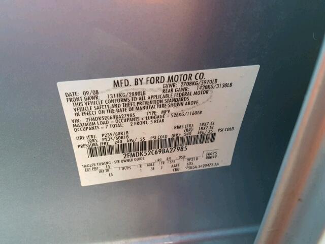 2FMDK52C69BA27985 - 2009 FORD FLEX SEL BLUE photo 10