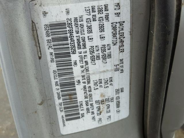 2C8GF68464R335250 - 2004 CHRYSLER PACIFICA SILVER photo 10