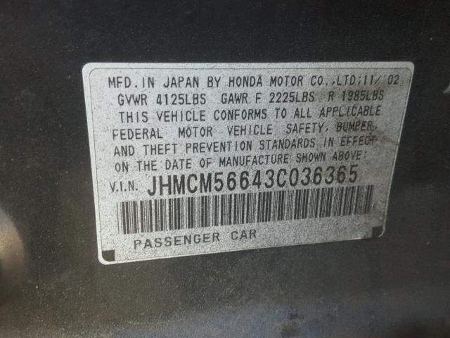 JHMCM56643C036365 - 2003 HONDA ACCORD EX GRAY photo 10