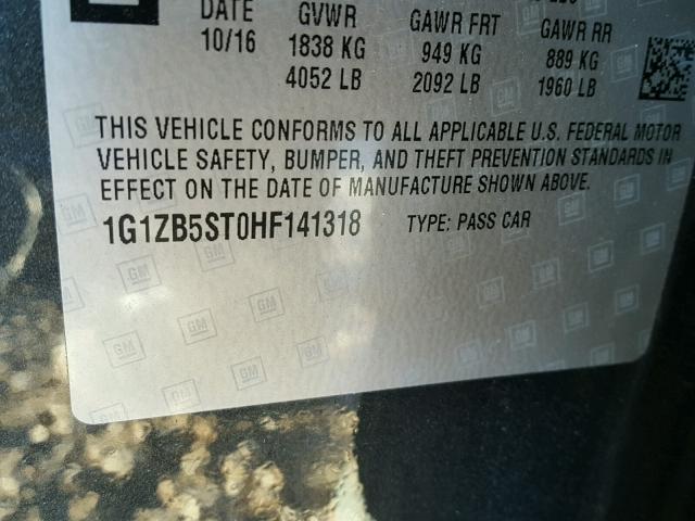 1G1ZB5ST0HF141318 - 2017 CHEVROLET MALIBU LS CHARCOAL photo 10