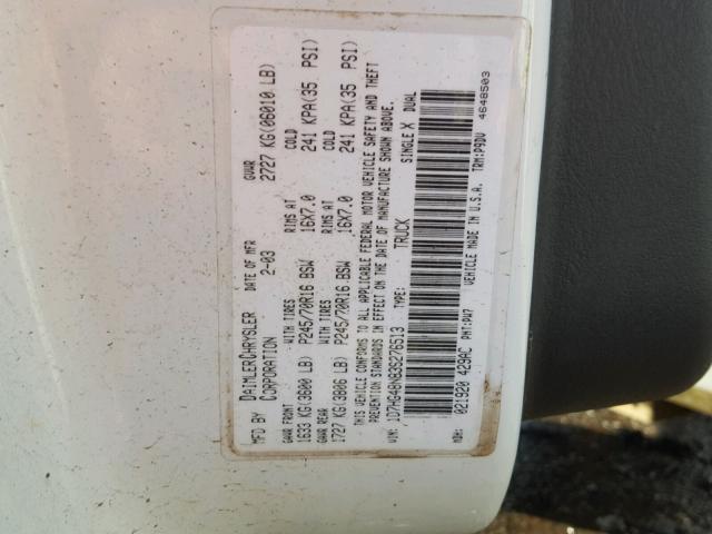 1D7HG48N83S276513 - 2003 DODGE DAKOTA QUA WHITE photo 10