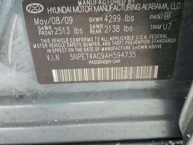 5NPET4AC9AH594735 - 2010 HYUNDAI SONATA GLS BLUE photo 10