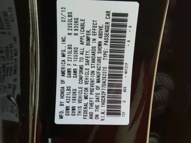 1HGCR2F77DA262070 - 2013 HONDA ACCORD EX BLACK photo 10