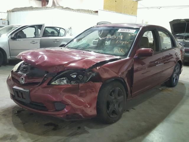 2HGES267X5H543943 - 2005 HONDA CIVIC EX MAROON photo 2