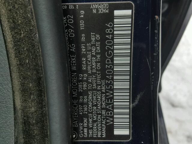 WBAEW53403PG20486 - 2003 BMW 330 XI BLUE photo 10