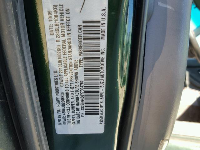 4S3BH6450Y7304782 - 2000 SUBARU LEGACY GT GREEN photo 10