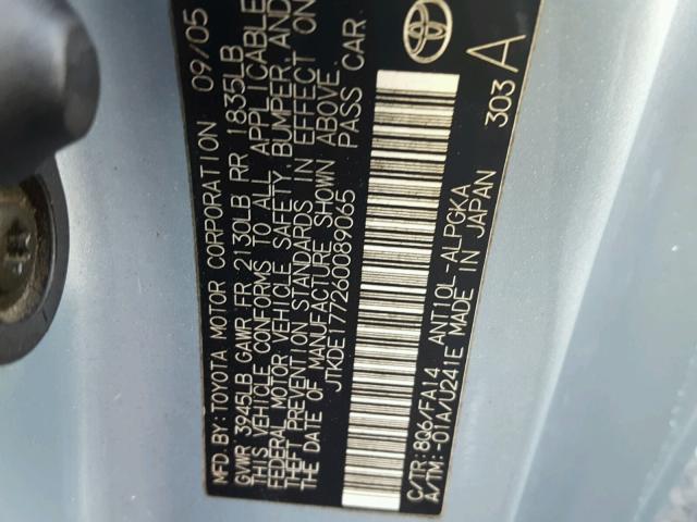 JTKDE177260089065 - 2006 TOYOTA SCION TC 蓝色 照片 10