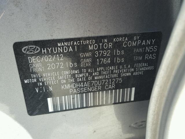 KMHDH4AE7DU721275 - 2013 HYUNDAI ELANTRA GL CHARCOAL photo 10