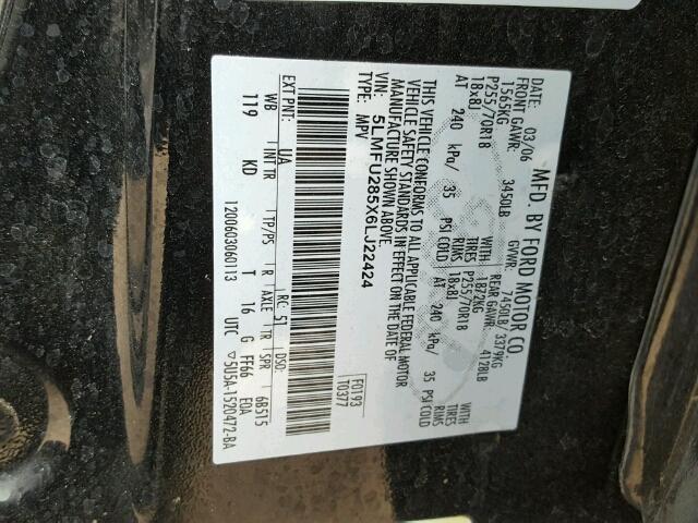 5LMFU285X6LJ22424 - 2006 LINCOLN NAVIGATOR Czarny zdjęcie 10