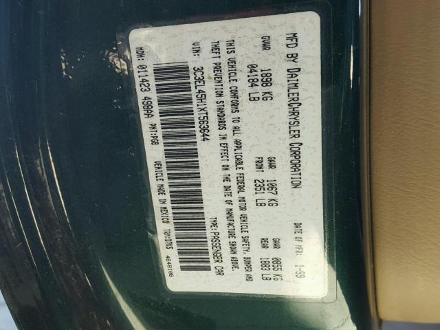 3C3EL45H1XT563644 - 1999 CHRYSLER SEBRING JX GREEN photo 10