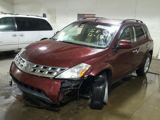 JN8AZ08T95W307913 - 2005 NISSAN MURANO SL RED photo 2