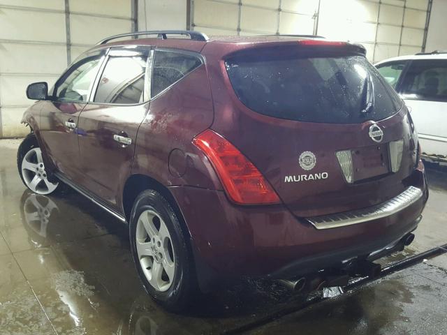 JN8AZ08T95W307913 - 2005 NISSAN MURANO SL RED photo 3