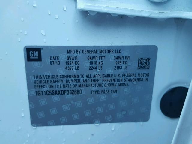 1G11C5SAXDF342680 - 2013 CHEVROLET MALIBU 1LT 白色 照片 10