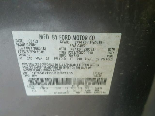 1FM5K7F88DGC37785 - 2013 FORD EXPLORER L GRAY photo 10