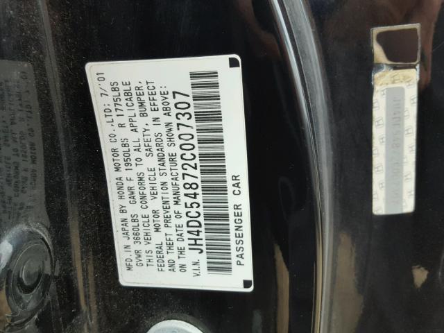 JH4DC54872C007307 - 2002 ACURA RSX BLACK photo 10