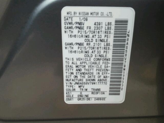 JN8AS58V79W177770 - 2009 NISSAN ROGUE S GRAY photo 10