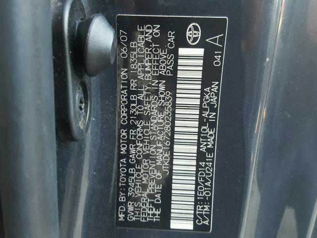 JTKDE167280235839 - 2008 SCION TC GRAY photo 10