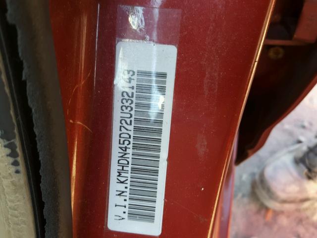 KMHDN45D72U332143 - 2002 HYUNDAI ELANTRA GL RED photo 10