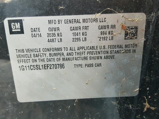 1G11C5SL1EF270786 - 2014 CHEVROLET MALIBU 1LT BLACK photo 10