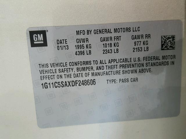 1G11C5SAXDF248606 - 2013 CHEVROLET MALIBU 1LT GOLD photo 10