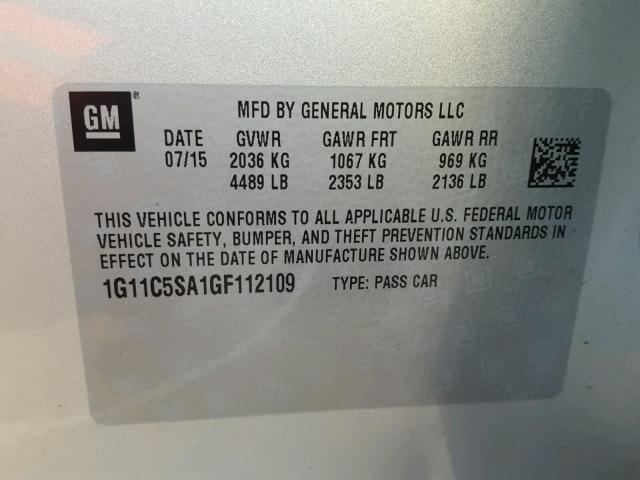 1G11C5SA1GF112109 - 2016 CHEVROLET MALIBU LIM 银色 照片 10