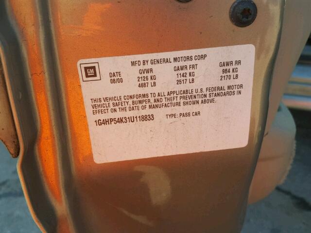 1G4HP54K31U118833 - 2001 BUICK LESABRE CU TAN photo 10