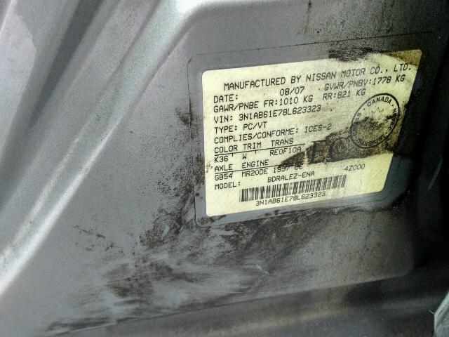 3N1AB61E78L623323 - 2008 NISSAN SENTRA 2.0 SILVER photo 10