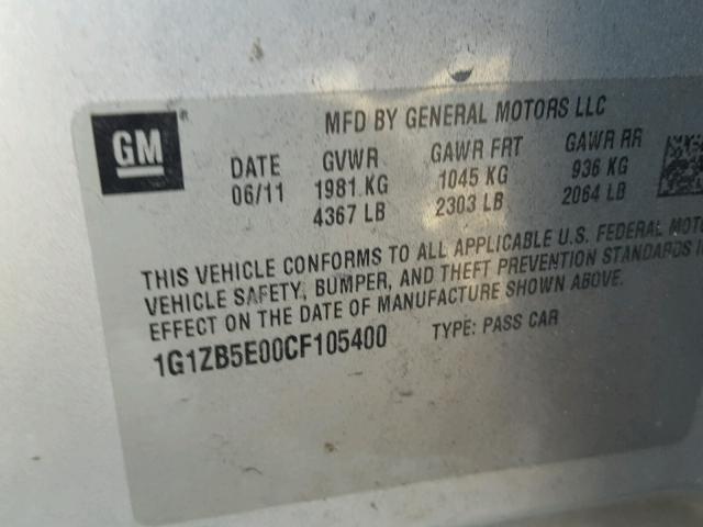 1G1ZB5E00CF105400 - 2012 CHEVROLET MALIBU LS SILVER photo 10