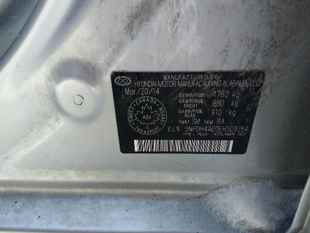 5NPDH4AE0EH509284 - 2014 HYUNDAI ELANTRA SE SILVER photo 10