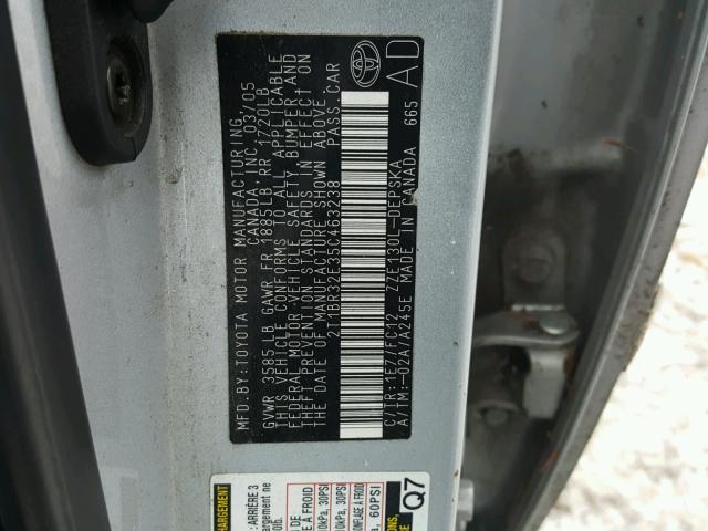 2T1BR32E35C463238 - 2005 TOYOTA COROLLA CE SILVER photo 10